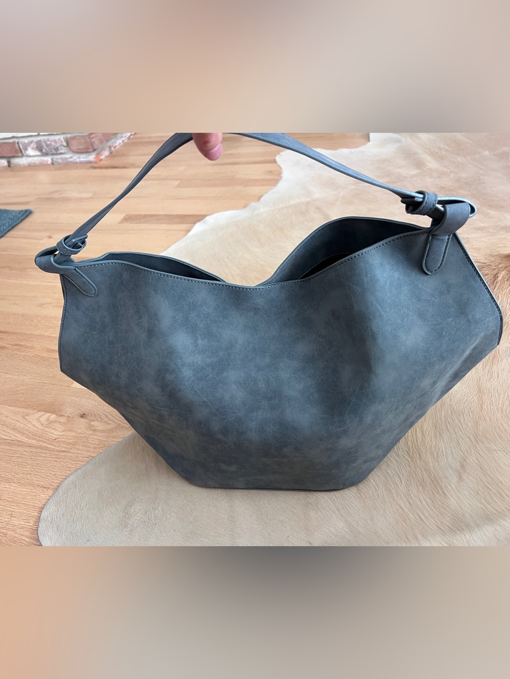 JustFab Slate Blue Faux Suede Slouchy Hobo Shoulder Bag